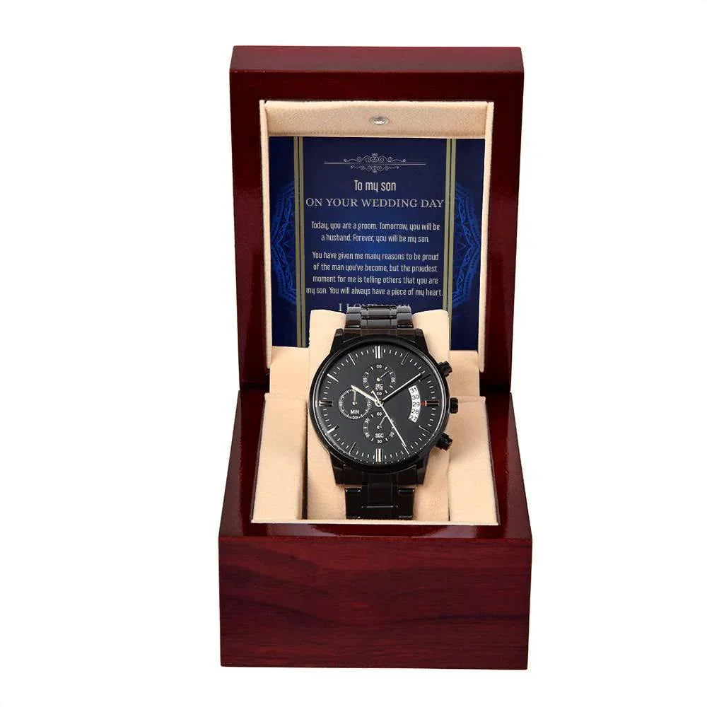 Son Wedding Day Gift You Will Always Have my Heart Black Chronograph Watch