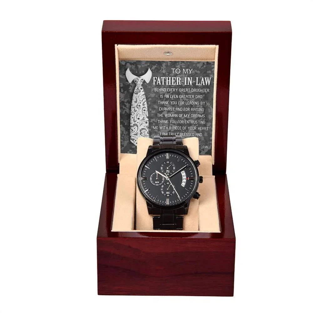 Gift for Father-In-Law - Behind Every Great Daughter is an Even Greater Dad Black Chronograph Watch