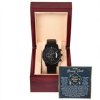 Bonus Dad Black Chronograph Watch – “Real Love, Real Dad” Elegant Father's Day Gift from Stepson or Stepdaughter, Luxury Stainless Steel Watch Premium Gift Box