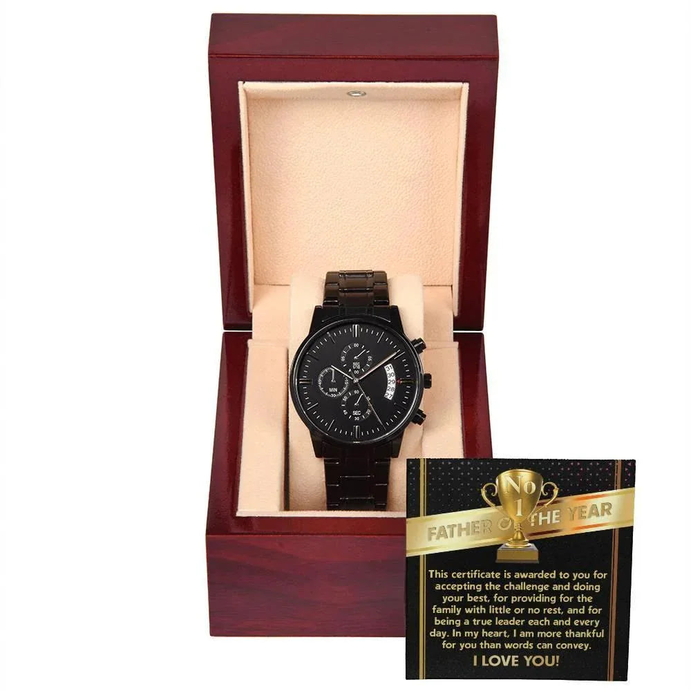 Father of the Year Black Chronograph Watch