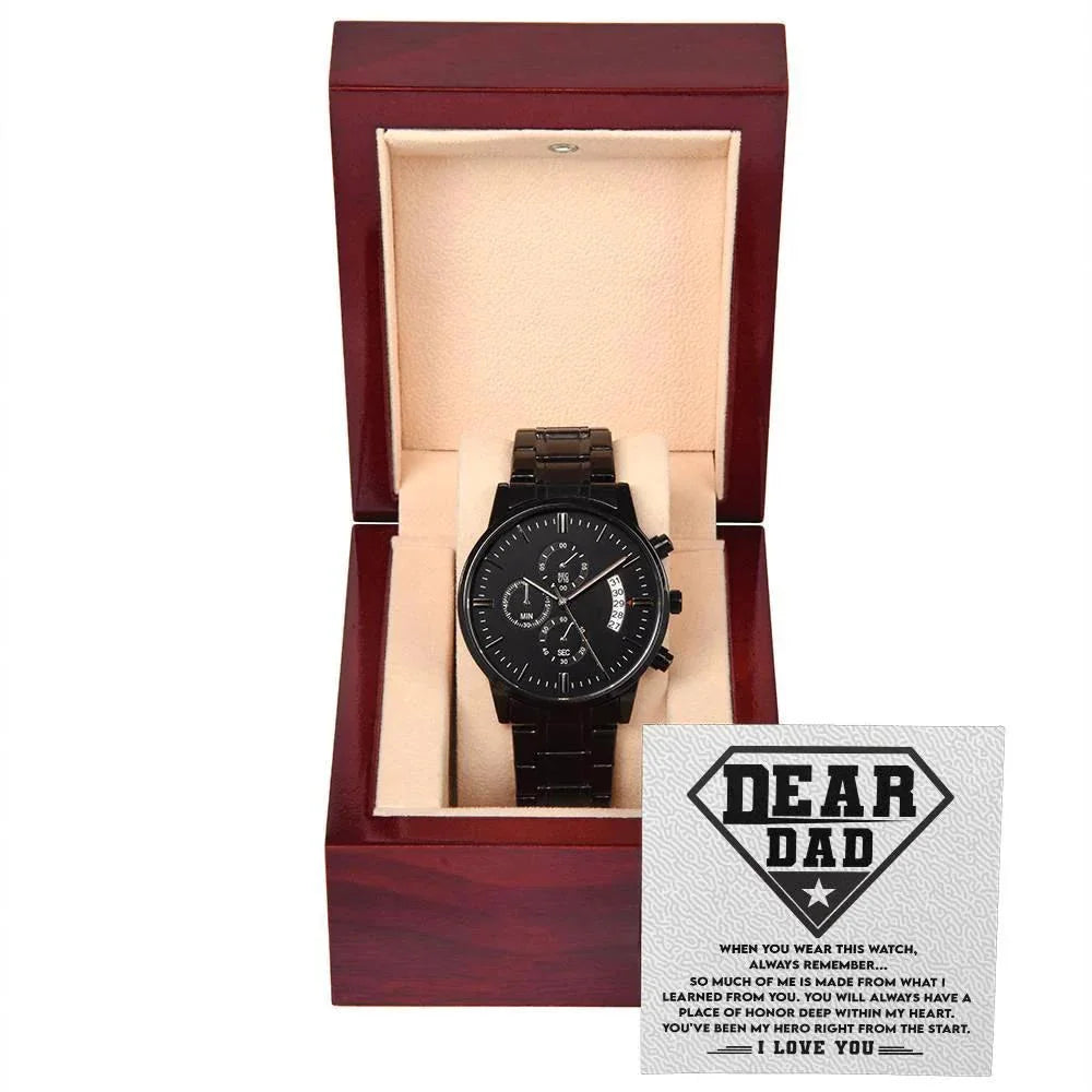 Dear Dad, You are my Hero Men's Black Chronograph Watch