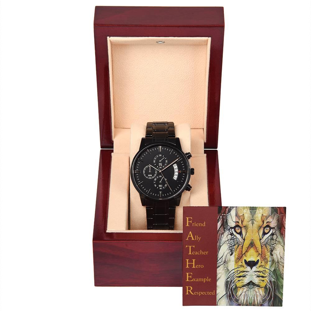 Dad Gift - Friend Ally Teacher Hero Example Respected - Black Chronograph Watch - Mallard Moon Gift Shop
