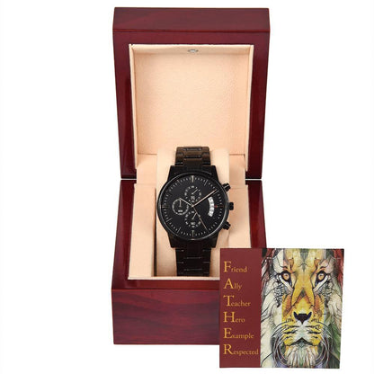 Dad Gift - Friend Ally Teacher Hero Example Respected - Black Chronograph Watch - Mallard Moon Gift Shop