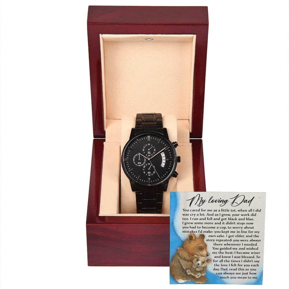 To My Loving Dad Watch Gift | Growing Love Poem Keepsake | Father's Day, Birthday, or Christmas Gift from Daughter or Son | Luxury Black Chronograph Men's Watch with Inspirational Message