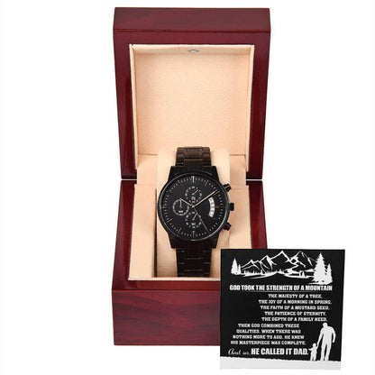 Gift for Dad, God Took The Strength of a Mountain and Called it Dad Black Chronograph Watch - Mallard Moon Gift Shop