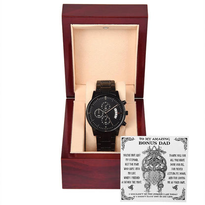 Bonus Dad Gift - You are Not Just My Stepdad - Black Chronograph Watch - Mallard Moon Gift Shop