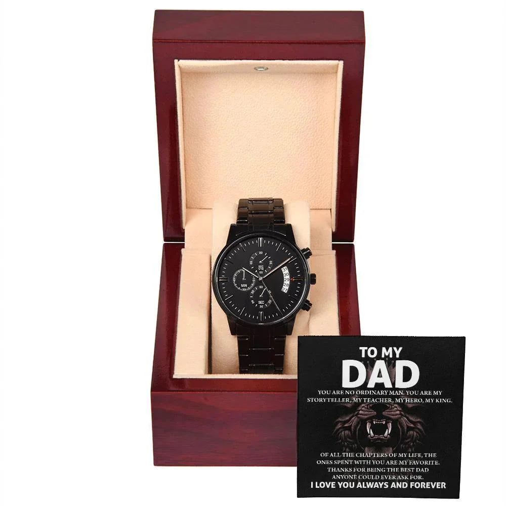 To My Dad Black Chronograph Watch – Hero Lion King Father Message Card Sentimental Father's Day Gift from Son or Daughter