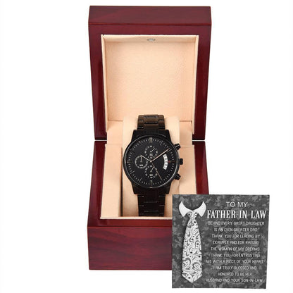 Gift for Father-In-Law - Behind Every Great Daughter is an Even Greater Dad Black Chronograph Watch - Mallard Moon Gift Shop
