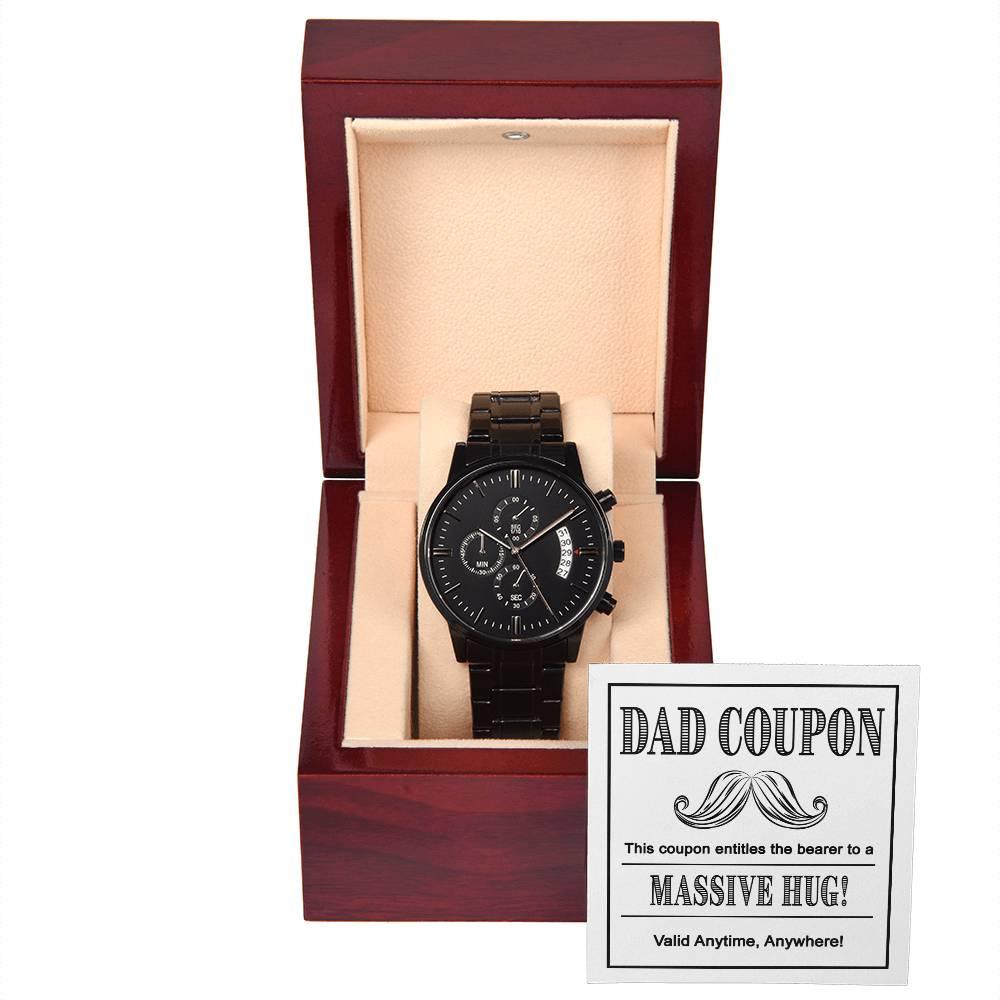 Gift for Dad - Coupon for Massive Hug - Black Chronograph Watch - Mallard Moon Gift Shop
