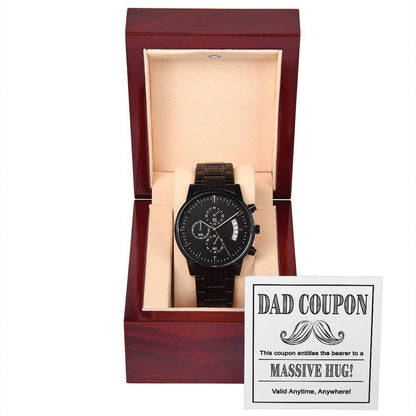 Gift for Dad - Coupon for Massive Hug - Black Chronograph Watch - Mallard Moon Gift Shop