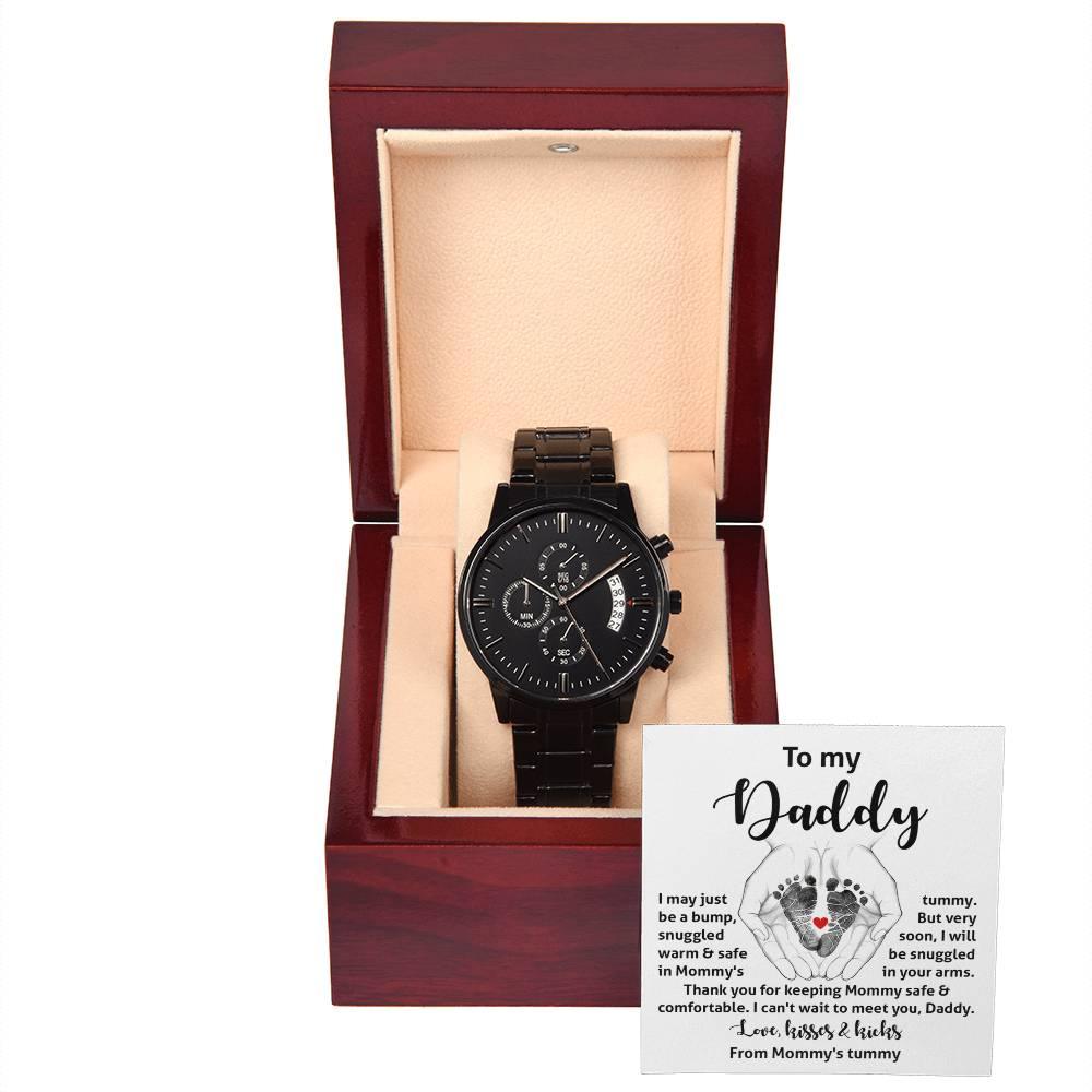 Gift for New Dad from the Baby Bump Black Chronograph Watch - Mallard Moon Gift Shop