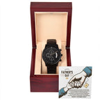 Bonus Dad Father's Day Black Chronograph Watch – Elegant Gift for Stepdad, Father Figure, Mentor – Luxury Stainless Steel Timepiece with Copper Dial & Engraved Message Card