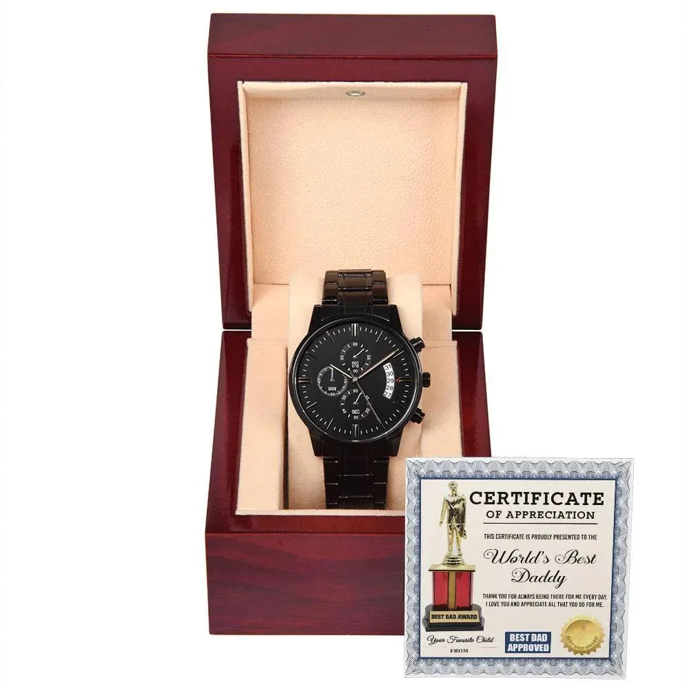 Dad Gift Certificate of World's Best Daddy Black Chronograph Watch