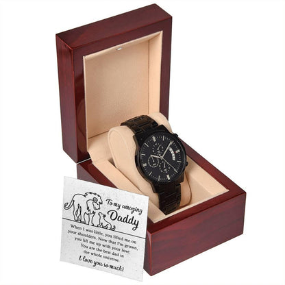 Dad Gift -You Lift My Up With Love Lion and Cub Black Chronograph Watch - Mallard Moon Gift Shop