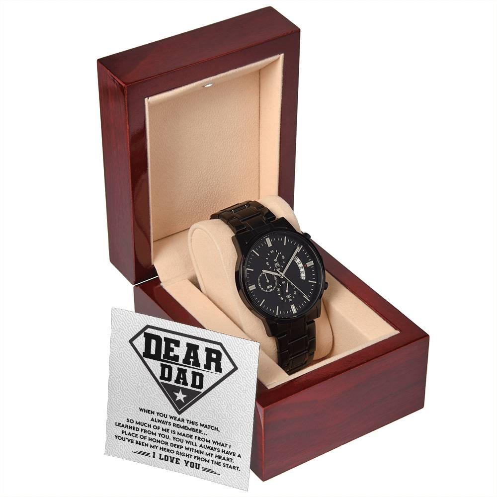 Dear Dad, You are my Hero Men's Black Chronograph Watch - Mallard Moon Gift Shop