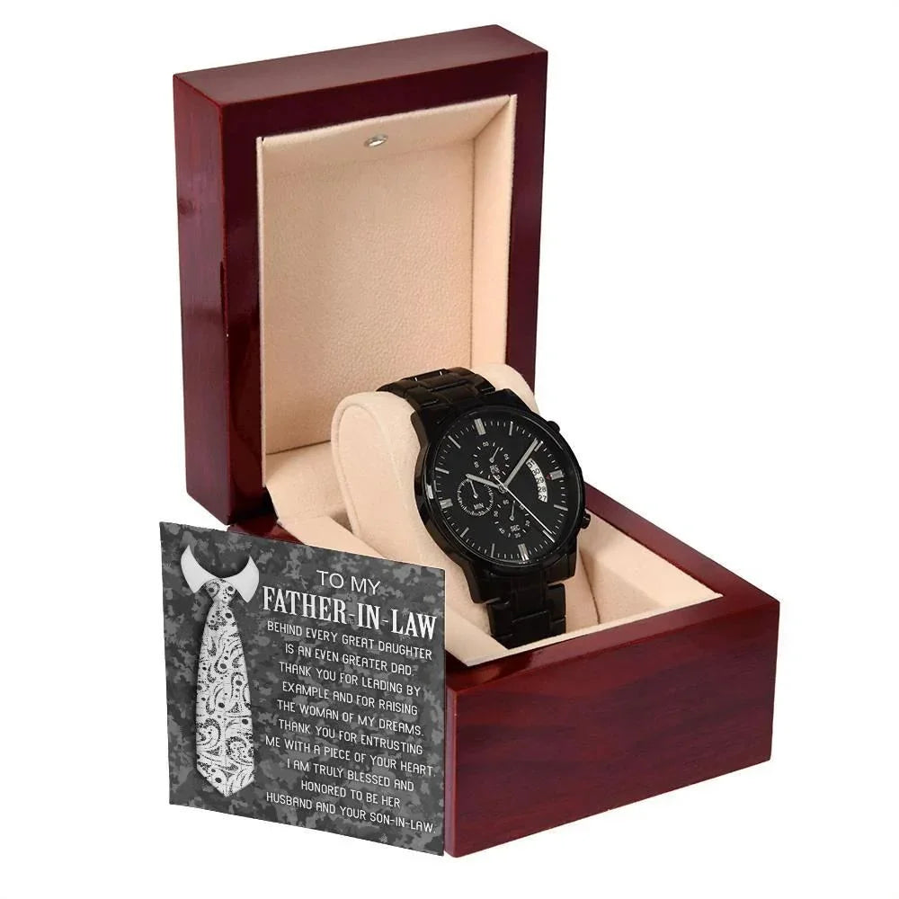 Gift for Father-In-Law - Behind Every Great Daughter is an Even Greater Dad Black Chronograph Watch
