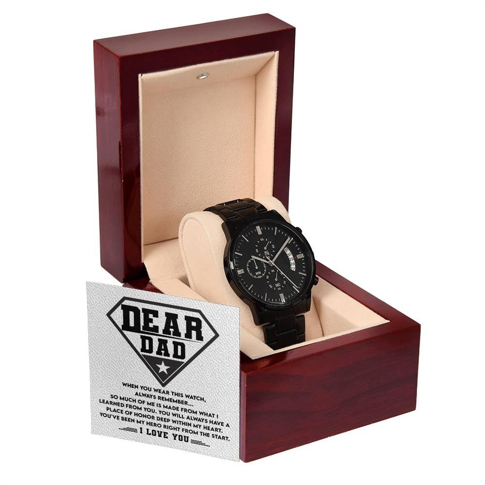 Dear Dad, You are my Hero Men's Black Chronograph Watch - Mallard Moon Gift Shop