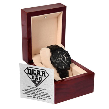 Dear Dad, You are my Hero Men's Black Chronograph Watch - Mallard Moon Gift Shop