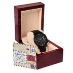 Funny Gift for Girlfriend’s Dad – “You Can Have Her Back Now” Message Card & Black Chronograph Watch – Hilarious Father’s Day or Birthday Gift for Her Dad