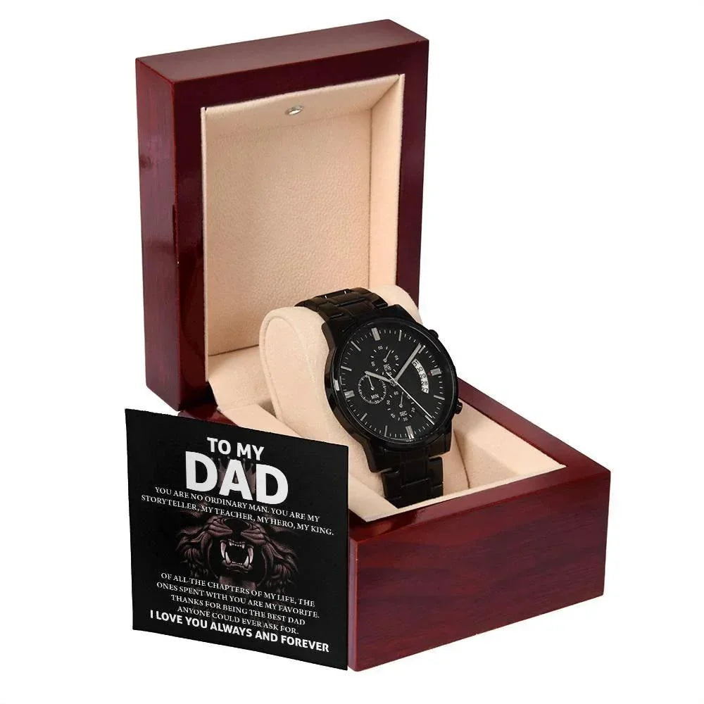 To My Dad Black Chronograph Watch – Hero Lion King Father Message Card Sentimental Father's Day Gift from Son or Daughter