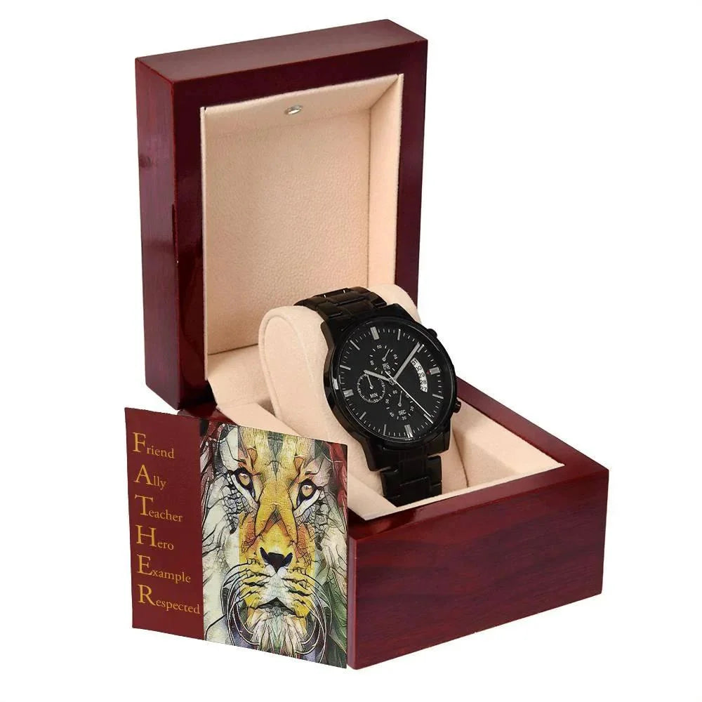 Dad Gift - Friend Ally Teacher Hero Example Respected - Black Chronograph Watch