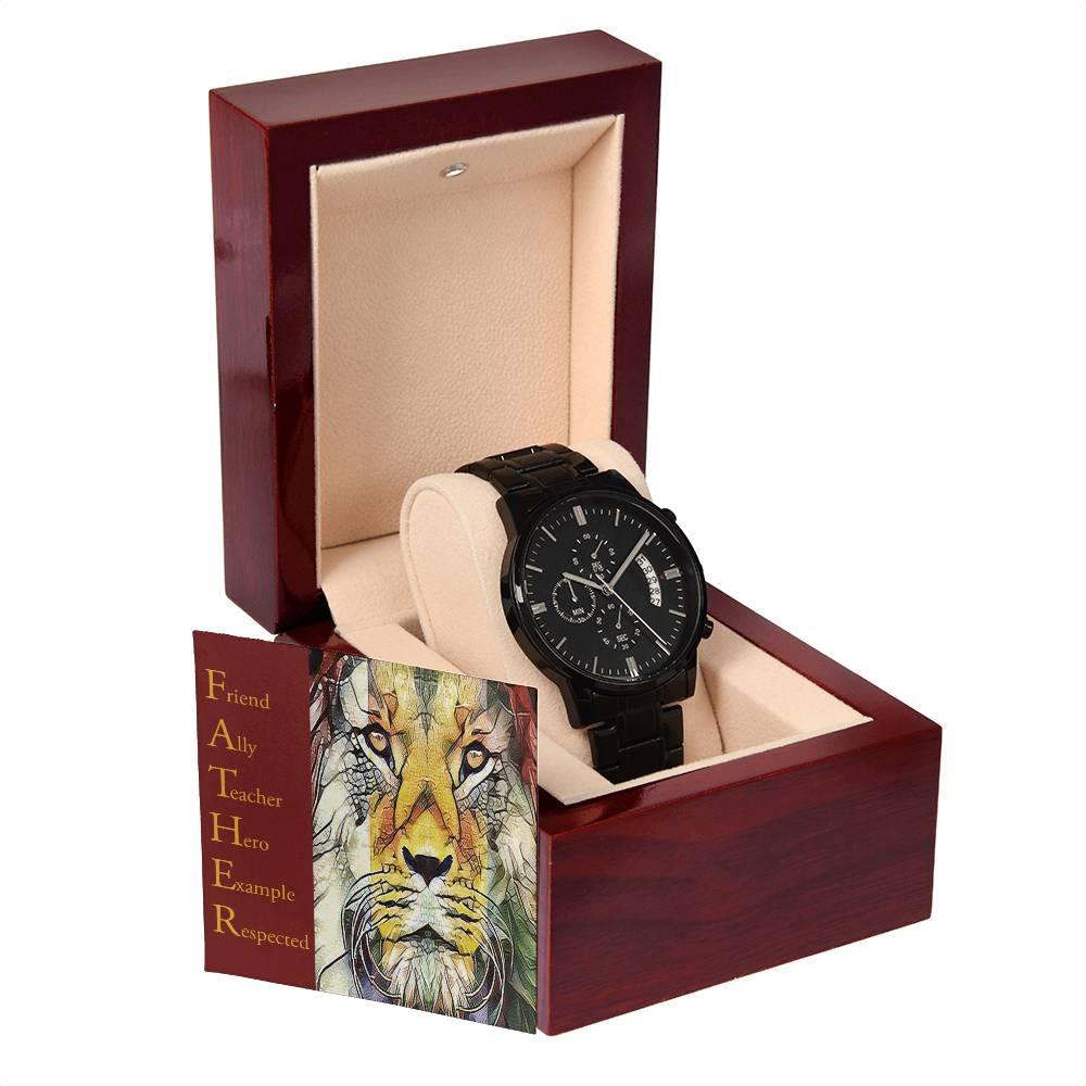 Dad Gift - Friend Ally Teacher Hero Example Respected - Black Chronograph Watch - Mallard Moon Gift Shop