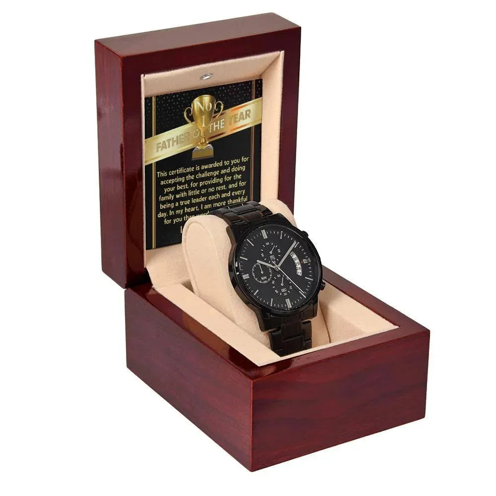 Father of the Year Black Chronograph Watch