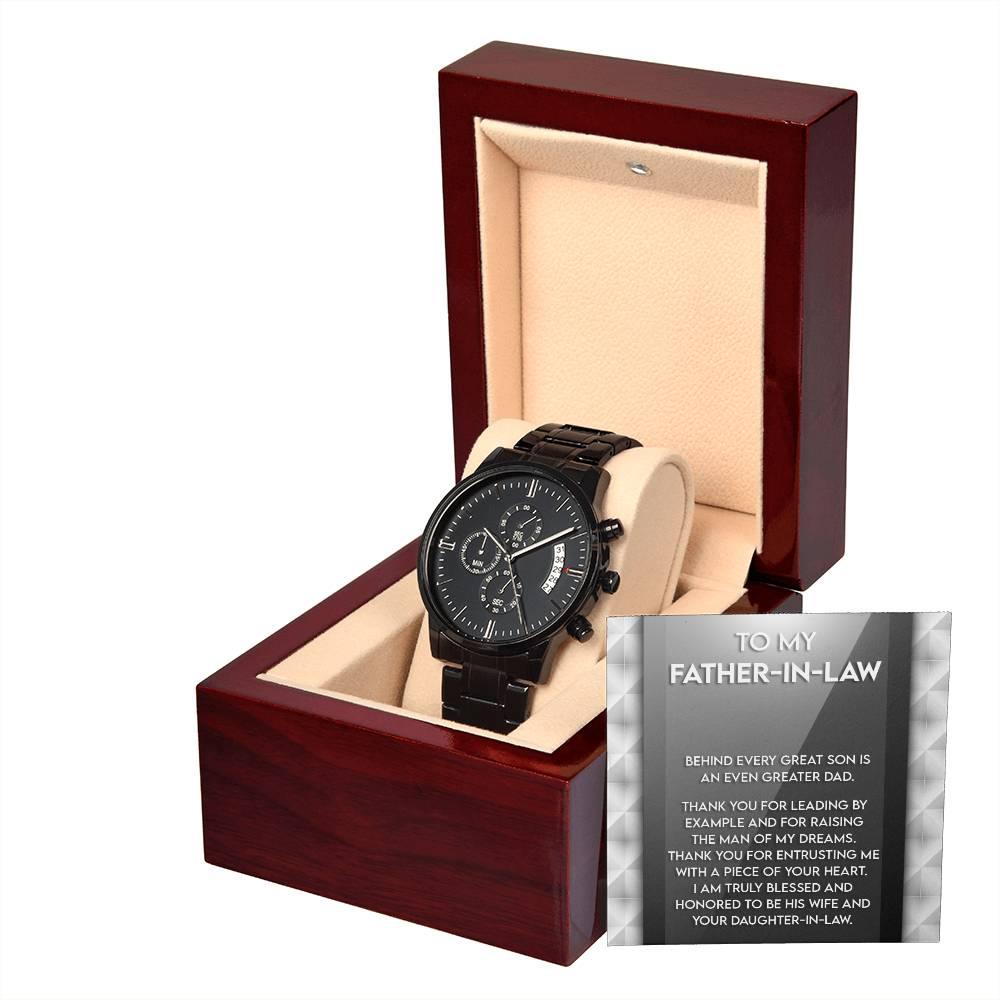 Gift for Father-in-Law Behind Every Great Son Is a Greater Dad Black Chronograph Watch - Mallard Moon Gift Shop