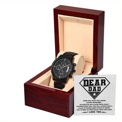 Dear Dad, You are my Hero Men's Black Chronograph Watch - Mallard Moon Gift Shop
