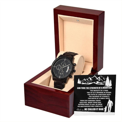Gift for Dad, God Took The Strength of a Mountain and Called it Dad Black Chronograph Watch - Mallard Moon Gift Shop