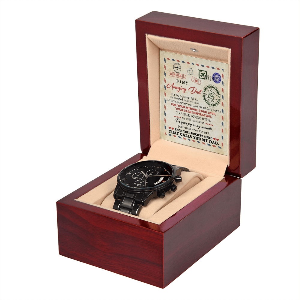 Air Mail Letter to Dad Chronograph Watch - From the Luckiest Child - Birthday, Father's Day Gift - Mallard Moon Gift Shop