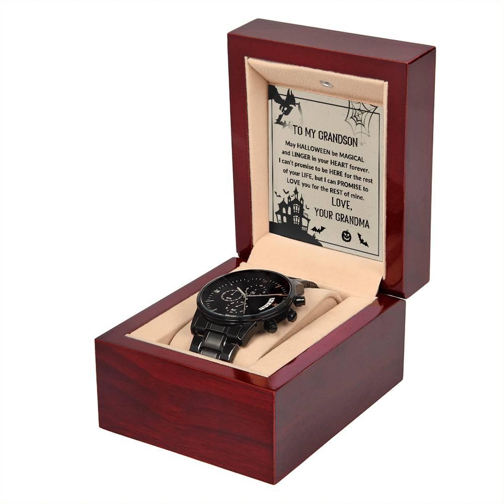 Grandson, May Halloween be Magical - Personalized Black Chronograph Watch - Mallard Moon Gift Shop