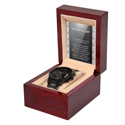 Gift for Father-in-Law Behind Every Great Son Is a Greater Dad Black Chronograph Watch - Mallard Moon Gift Shop