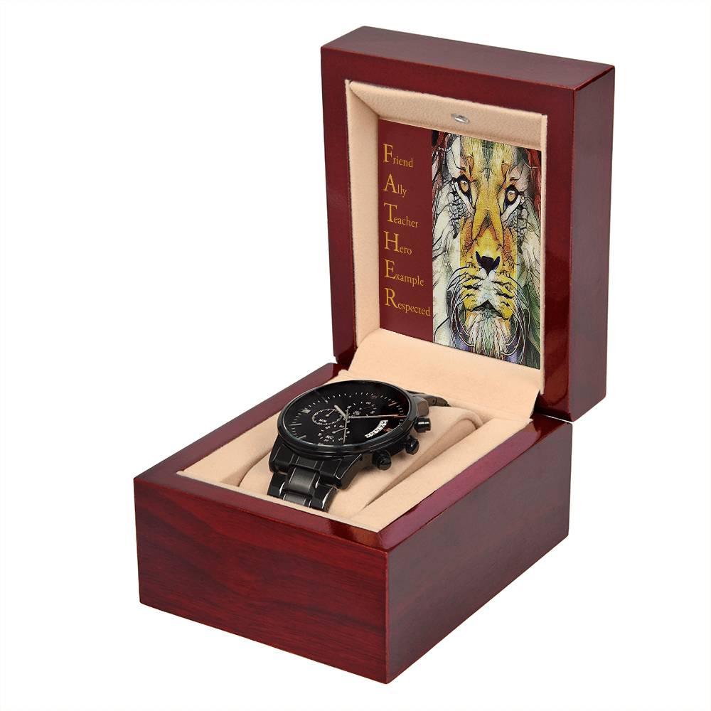 Dad Gift - Friend Ally Teacher Hero Example Respected - Black Chronograph Watch - Mallard Moon Gift Shop