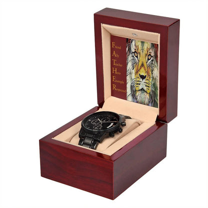 Dad Gift - Friend Ally Teacher Hero Example Respected - Black Chronograph Watch - Mallard Moon Gift Shop