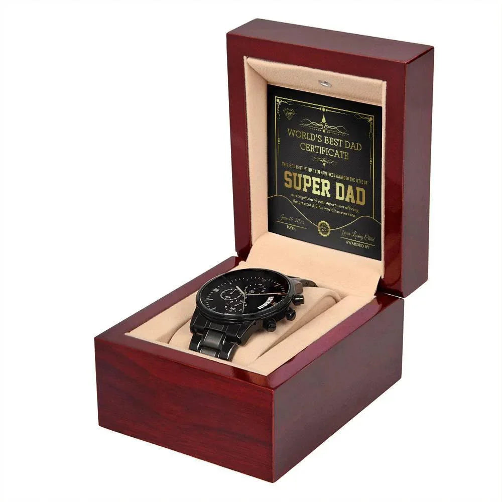 Dad Gift - Super Dad Certificate Black Chronograph Watch