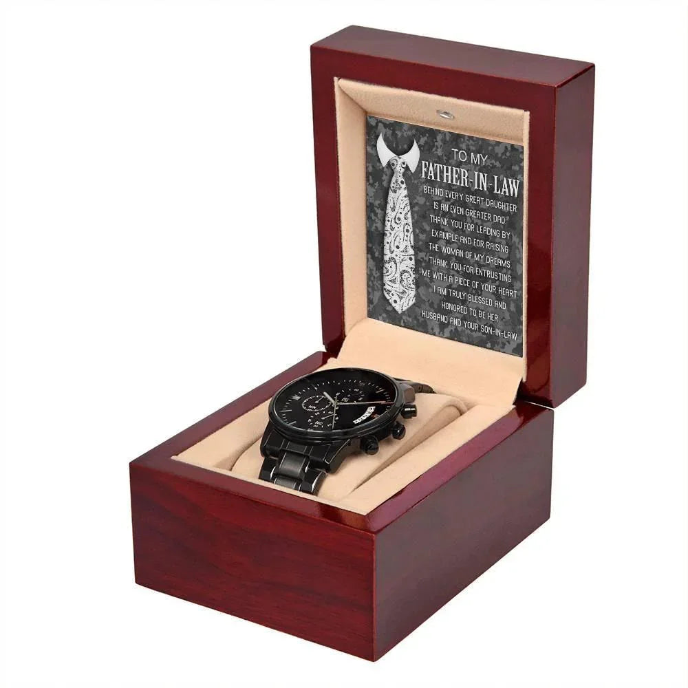 Gift for Father-In-Law - Behind Every Great Daughter is an Even Greater Dad Black Chronograph Watch