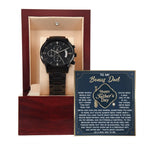 Bonus Dad Black Chronograph Watch – “Real Love, Real Dad” Elegant Father's Day Gift from Stepson or Stepdaughter, Luxury Stainless Steel Watch Premium Gift Box