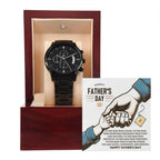 Bonus Dad Father's Day Black Chronograph Watch – Elegant Gift for Stepdad, Father Figure, Mentor – Luxury Stainless Steel Timepiece with Copper Dial & Engraved Message Card