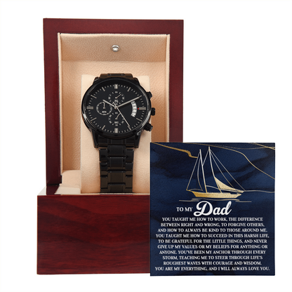 To My Dad Men's Black Chronograph Watch with Life Anchor Message Card – Father's Day Gift for Dad – Sentimental Gift from Son or Daughter – Water Resistant Luxury Timepiece - Mallard Moon Gift Shop