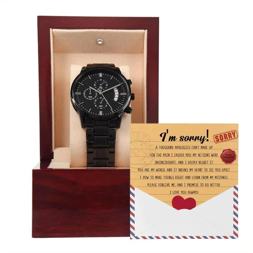 Apology Gift for Him - Sorry, Breaks My Heart - Black Chronograph Watch