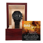 To My Dad Lion Chronograph Watch – Heartfelt Father's Day Gift from Son or Daughter – Black Steel Timepiece with Touching Message Card – "I Can't Repay Your Love, Dad, I Love You"