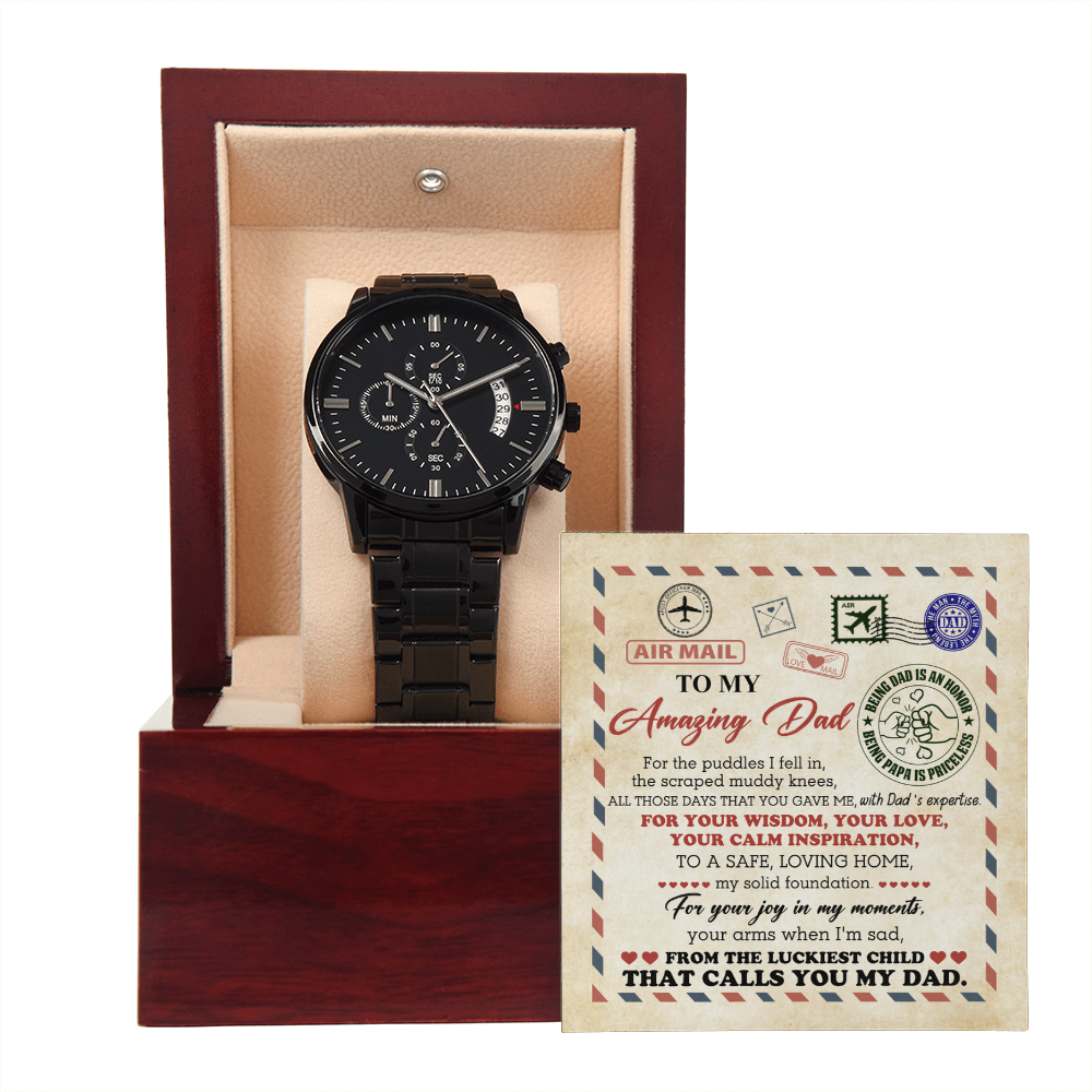 Air Mail Letter to Dad Chronograph Watch - From the Luckiest Child - Birthday, Father's Day Gift - Mallard Moon Gift Shop