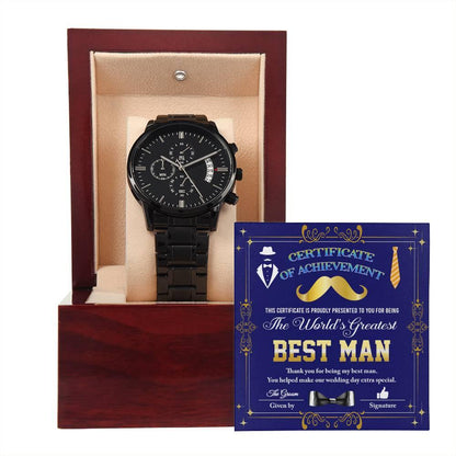 Best Man Wedding Day Gift World's Greatest Best Man - Black Chronograph Watch - Mallard Moon Gift Shop