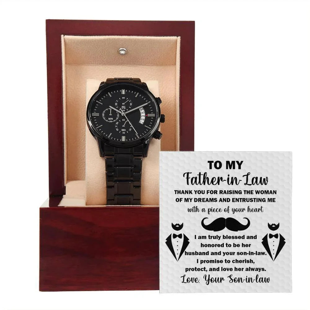 Gift for Father-in-Law Thank You For Raising the Woman of My Dreams Black Chronograph Watch