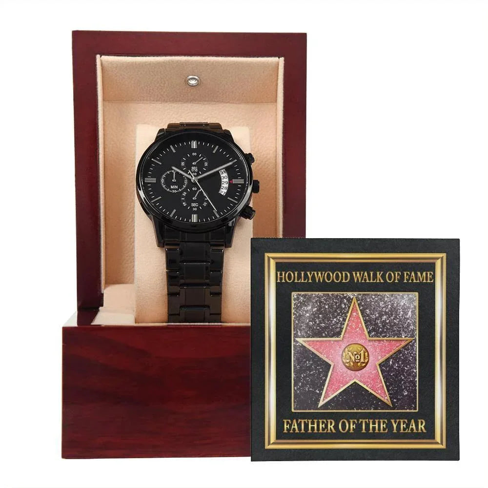 Gift for Dad Hollywood Walk of Fame Father of the Year Black Chronograph Watch