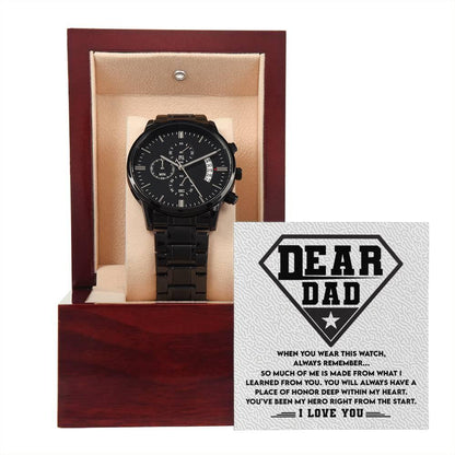 Dear Dad, You are my Hero Men's Black Chronograph Watch - Mallard Moon Gift Shop