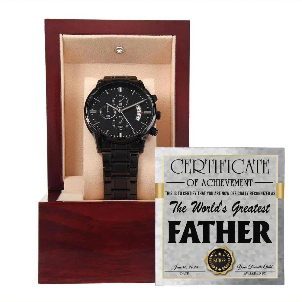 Dad Certificate of Achievement for the World's Greatest Father Black Chronograph Watch