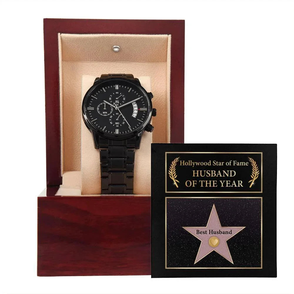 Husband Wedding Day Gift-Star of Fame-Black Chronograph Watch
