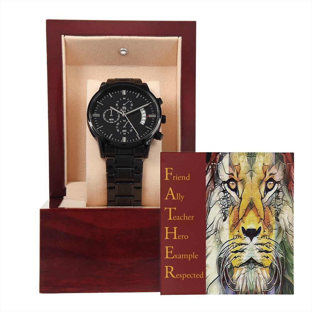 Dad Gift - Friend Ally Teacher Hero Example Respected - Black Chronograph Watch - Mallard Moon Gift Shop